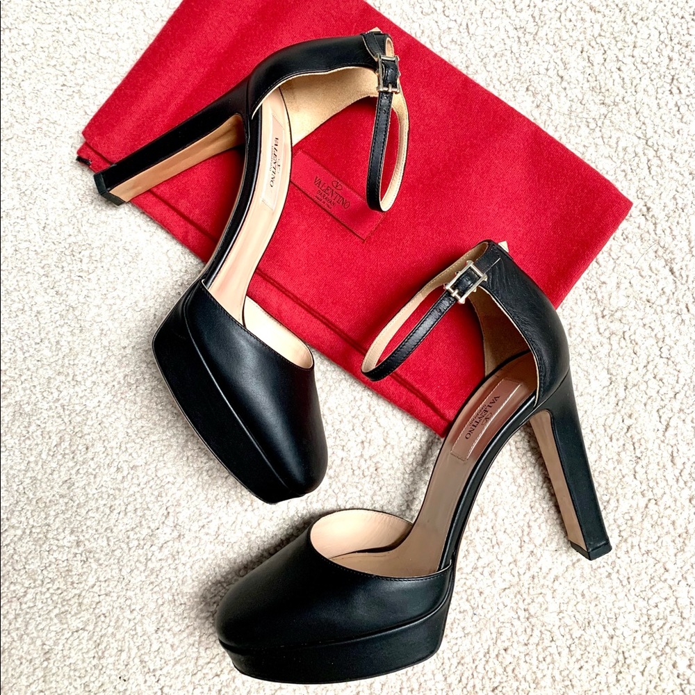 Valentino Garavani Rockstud D’Orsay Platform Black Ankle Strap Shoe